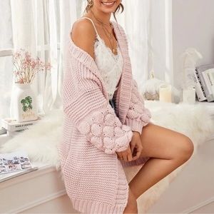 Pink bubble sleeve cardigan Long cardigan